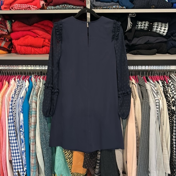 Ann Taylor navy Swiss dotted sleeve back button keyhole dress size 0 NWOT - Picture 3 of 3